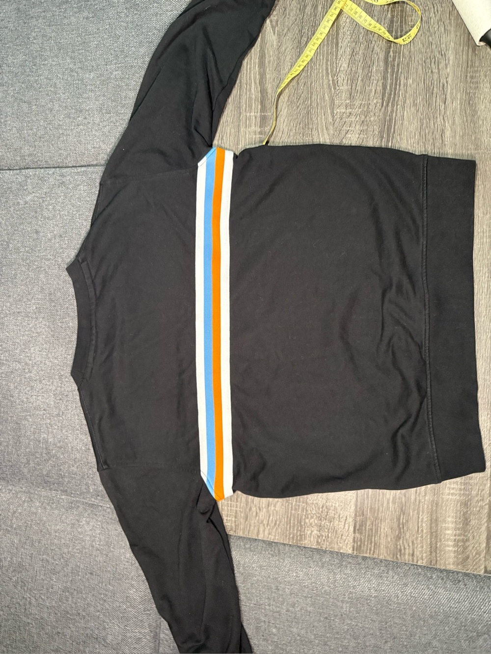 Celio* Black Crewneck Sweater with Blue, Orange and White Chest Stripes - Picture 13 of 15